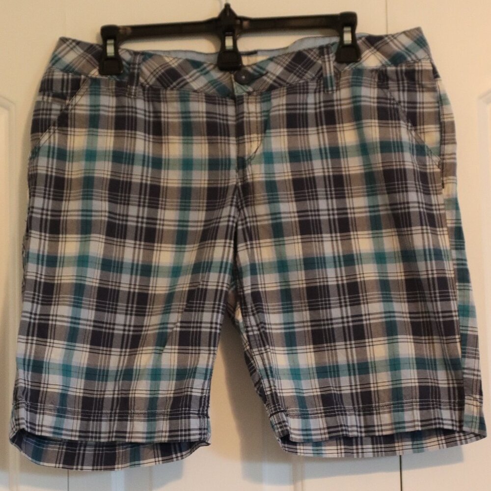 SO Blue/ White Plaid Bermuda Shorts Junior Size 13 100% Cotton Casual Summer